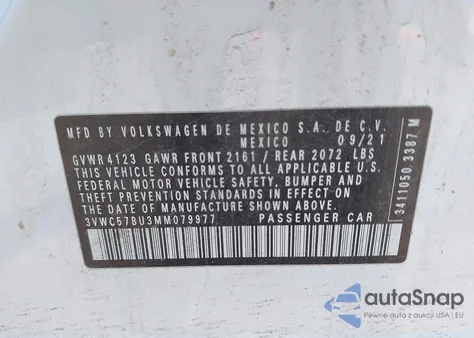 2021 Volkswagen Jetta 1.4T R-Line/1.4T S/1.4T Se из США, поврежденный, VIN 3VWC57BU3MM079977